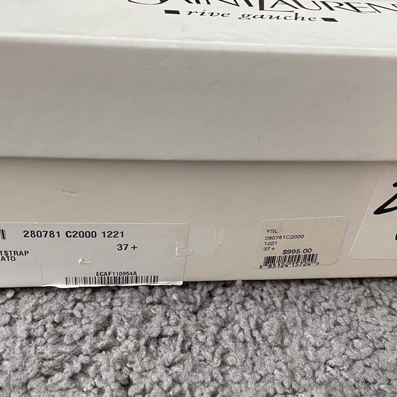 VINTAGE YSL Size 7.5 Grey suede gold/silver wedge with T/strap - Picture 12 of 12